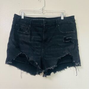 American Eagle Black Distressed High-Rise Shortie Shorts Eylet Detail Size 18